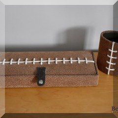 D39. Football pencil holder and case desk accessories - $6 and $4 